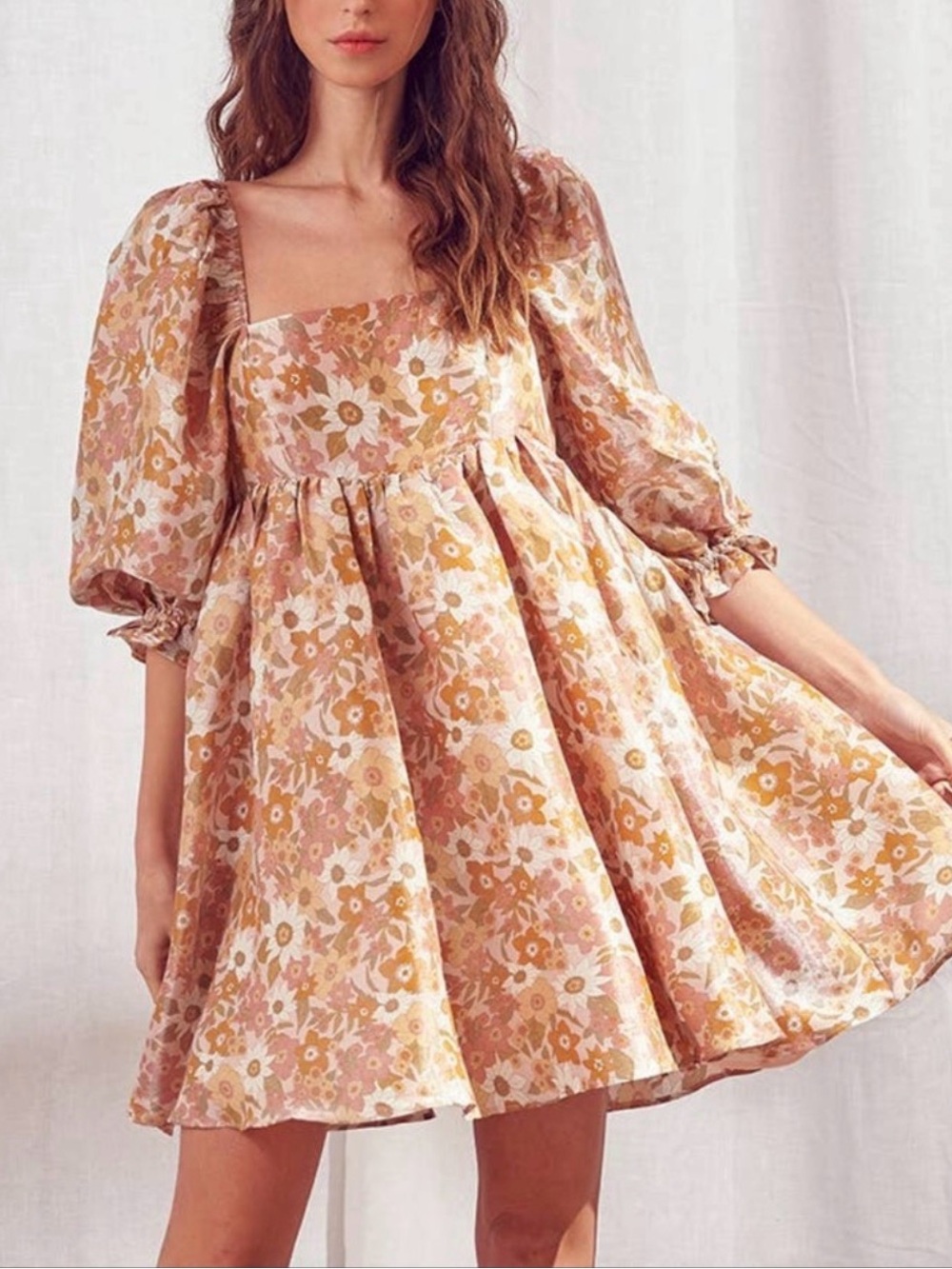 Fall Floral Babydoll Dress Size L